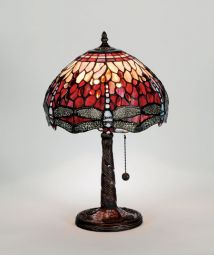 Trollslända Tiffany bordslampa röd 47cm