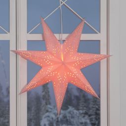 Romantic adventsstjärna i papper rosa 54cm hängandes i fönster