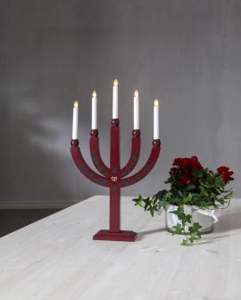 Elias Tradition röd 5L träljusstake med målade detaljer