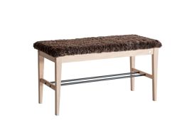 Oscarssons Möbel Cora Sittbänk 90cm vitoljad ek/fårskinn brun