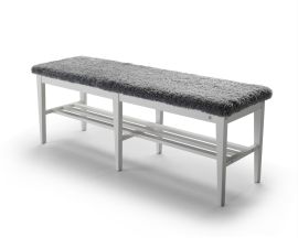 Nadja Hallbänk 130cm vitlack fårskinn ljusgrå