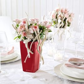 Fönsterkruka självvattnande Mini-Cubi röd högglans H18cm