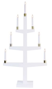 Halla träljusstake 7L, vit mässingbelagda ljushållare