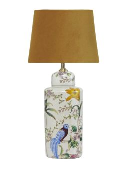 Li Na Bordslampa porslin vit/mönstrad, ockra skärm 63cm