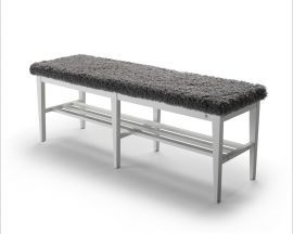 Nadja Hallbänk 130cm vitlack fårskinnslook grå