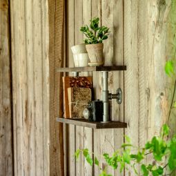 Vägghylla dubbel 70cm mattsvart/oljad ek