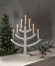 Elljusstake Gillian i trä beige sjuarmad med mässing 64cm